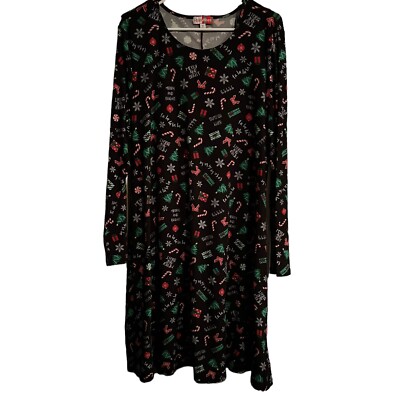 MerryWear Black Long Sleeve Christmas Print Dress Size XL