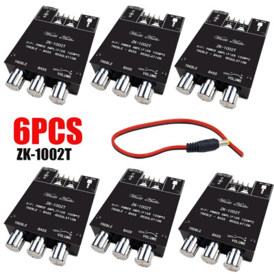 6PCS ZK-1002T 100W*2 Bluetooth 5.0 Amplifier Board Stereo Amplifier Treble Bass