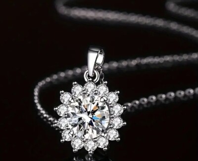 Certified S925  Moissanite Sunflower Necklace, 18k Gold Plated. 1 CT, 16-18 