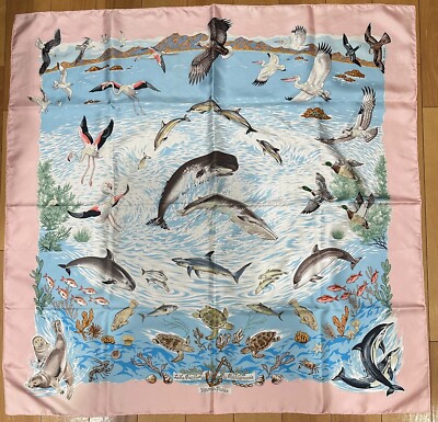 RARE VTG HERMES La Vie Precieuse de la Mediterranee Carre 90 Silk