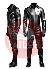 MENS GENUINE SOFT LEATHER CATSUIT BLACK FRONT ZIPPER OVERALL BODY SUIT JUMPSUIT