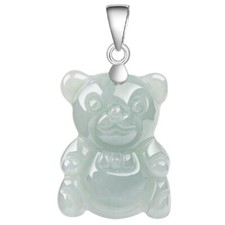 Burmese Jade Bear Pendant White 925 Silver Jadeite Jewelry Necklace Natural