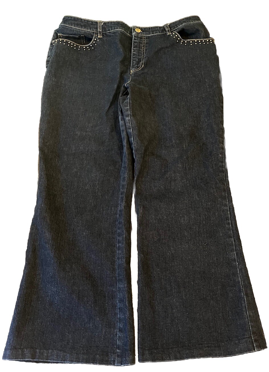 Jones New York Size 14P 14 Bootcut Jeans Signature Petite Gold Beads Boho Denim