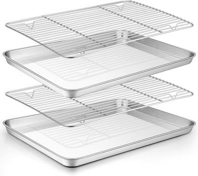 Baking Sheet with Rack Set (2 Pans + 2 Racks), 16 X 12 X 1 Inch, Stainless Steel