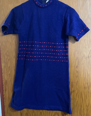 Vintage Girl s Knit Dress- Miss Risa- 12-Navy w/Red Stripes