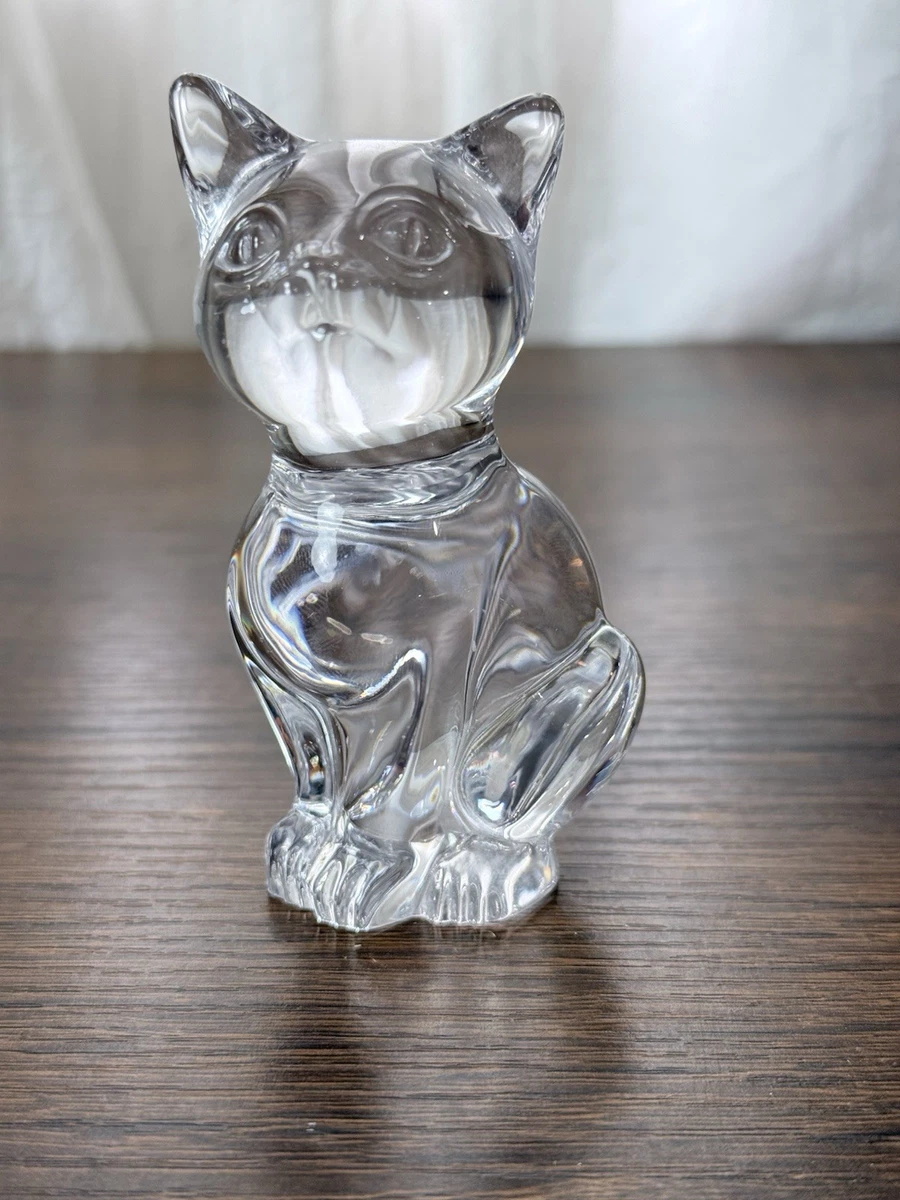 Daum France Crystal Cat Figurine Miniature Art Glass Signed