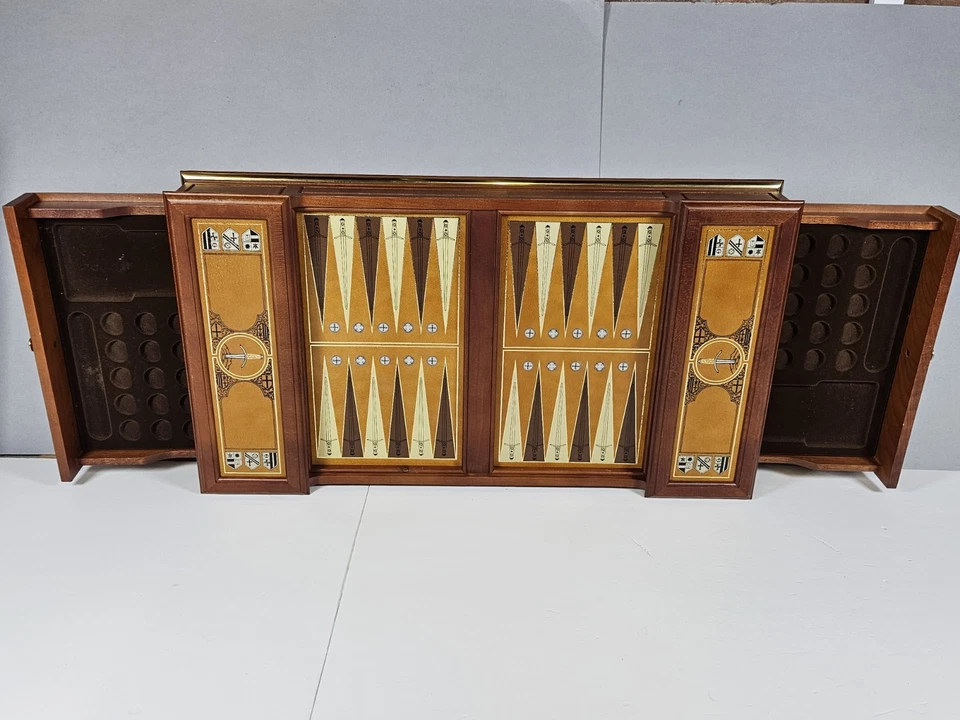 Vintage Franklin Mint Excalibur Backgammon Set 1980s Wooden - Game Board Only - Image 2 of 4