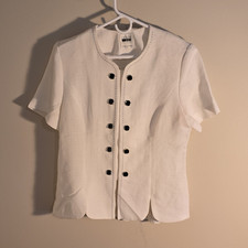 Leslie Fay Women  s Petite 14P White Short Sleeve Blazer Shawl Lapel Polyester