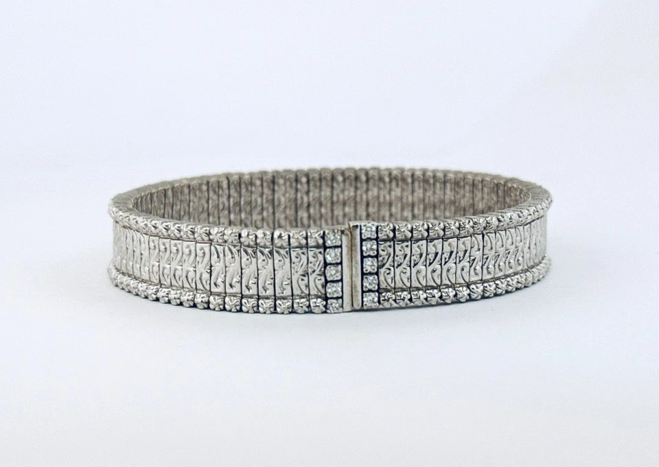 Pulsera elástica Roberto Coin vintage italiana de oro blanco de 18k con eslabones grabados Foto 2 de 4