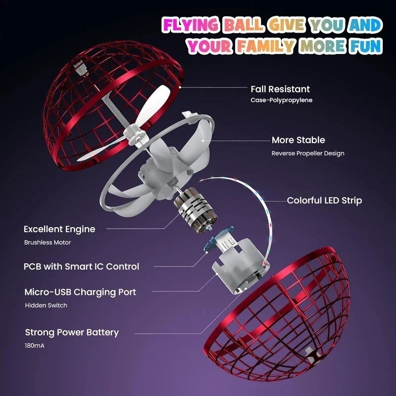 Pro Hover Ball Fliegender Ball LED Spinner Ball Flying Orb Kinder Spielzeug Neu - Bild 3 von 4
