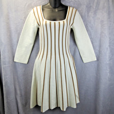 VENUS Womens S Cream & Brons Striped Bodycon Long Sleeve Stretch Sweater Dress