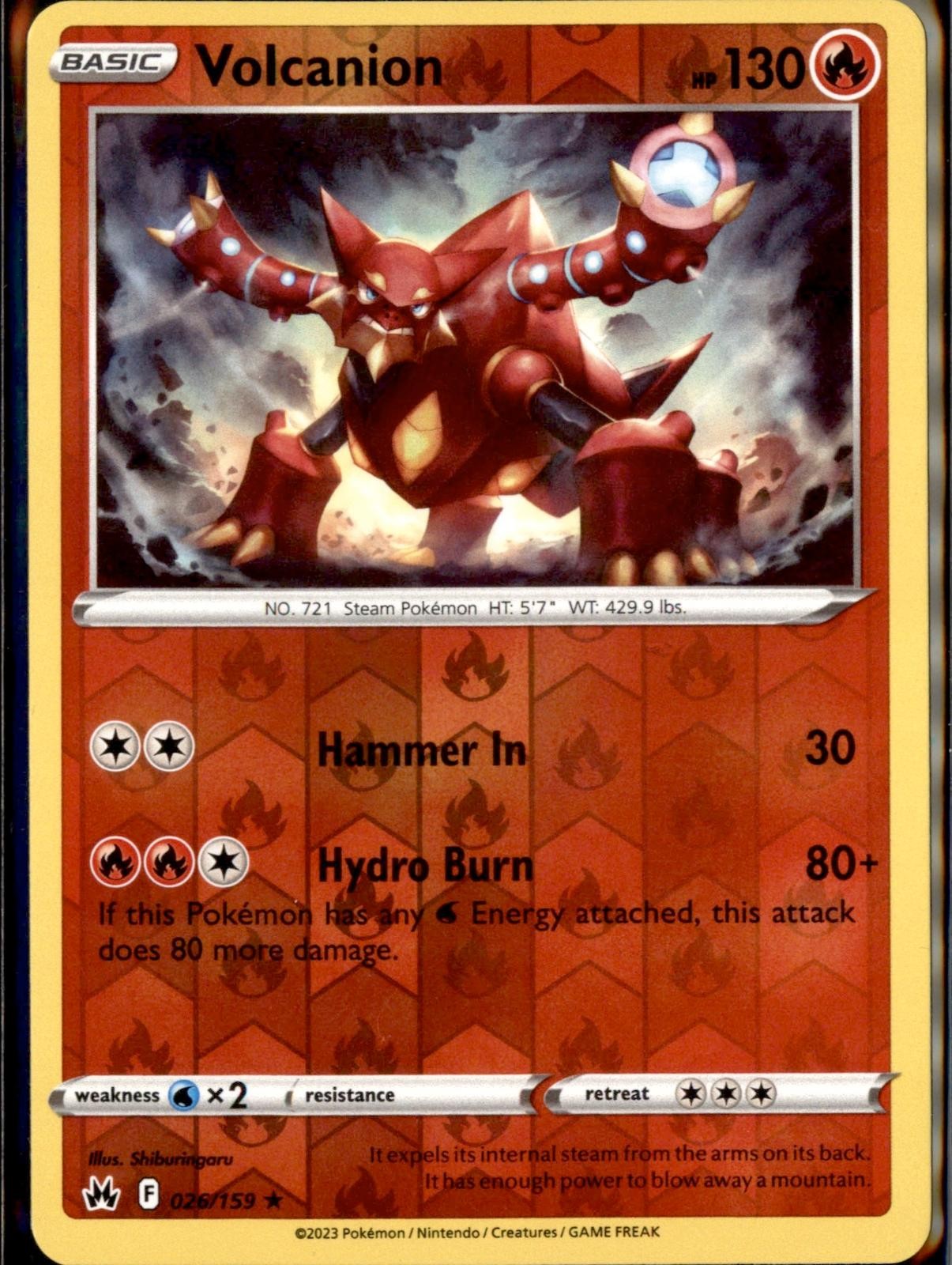 Volcanion 026/159 Rare Crown Zenith Pokemon Reverse Holo Near Mint