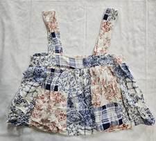 Urban Outfitters Womens S Red White Blue Maya Cropped Baby Doll Patchwork Top