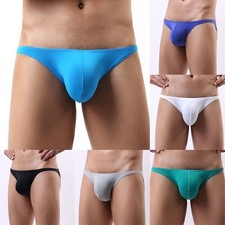Mens Low Waist Solid Color Swimming Trunks Big Pouch Breathable Briefs Underwear