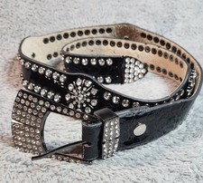 Western Bling Leather Belt Women s Size Medium Black Rhinestones By RODS.com