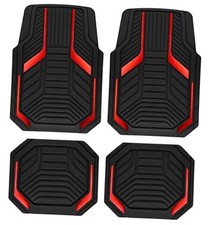 Heavy Duty Rubber Floor Mats Aluminum Film Car Mats Set, Front and Rear Red