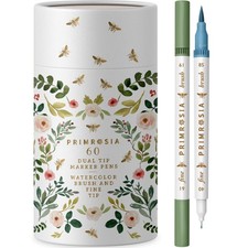 Primrosia 60 Dual Tip Marker Pens, Fineliner and Watercolor Brush Pens for Ar...