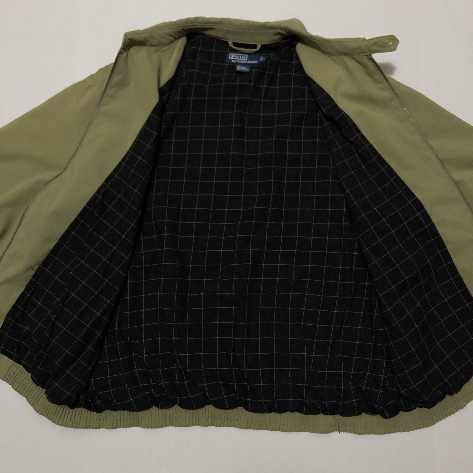 Vintage Polo Ralph Lauren Harrington Jacket Large Brown Chino Plaid Lined Zip Up