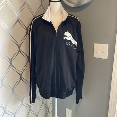 PUMA Brand EUC Mens Womens Unisex Black White Logo Jacket Full Zipper Size Large