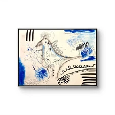 Contemporary Line Art Figure 11x15 Blue Ink Abstract Original Drawing on Paper