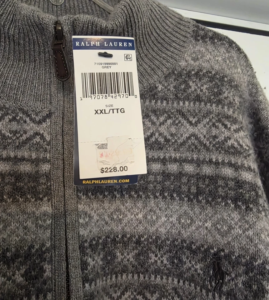 NUEVO CON ETIQUETAS $228 Polo Ralph Lauren Para hombres Tejido Lana/Alpaca Pelo Cremallera Suéter XXL ¡INCREÍBLE! Foto 3 de 4