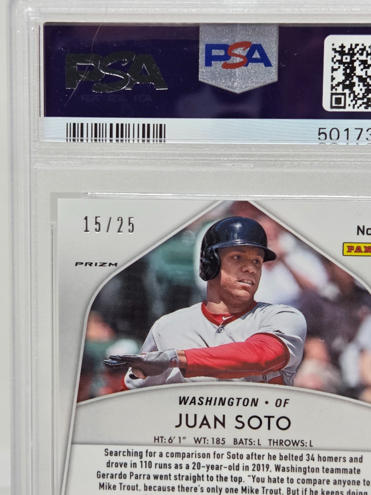 2020 Prizm Bronze Donut Refractor JUAN SOTO CARD /25 PSA 9 MINT view 2