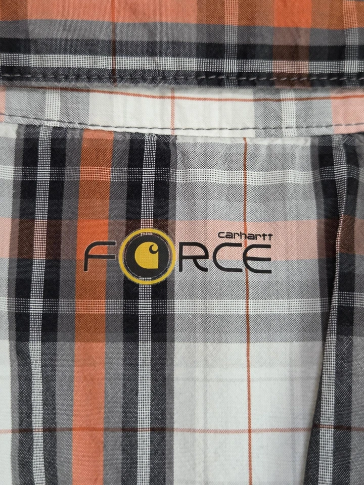 Carhartt Shirt Mens Large Orange Gray Plaid Force Short Sleeve Relaxed Fit - Image 4 of 4