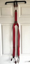 Vintage CAS West Germany Red Elastic Brown Leather Button Loop Y-Back Suspenders