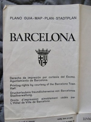 BARCELONA, Spain 1971 Tourist Guide City Street Map 24 1/4'' x 18''