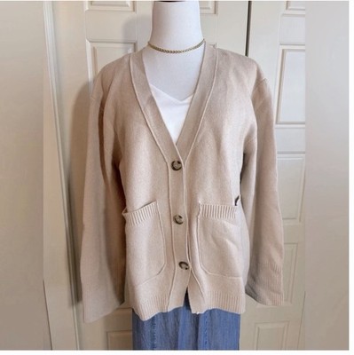 KNIT Beige Cardigan, Buttons Front, Sz L, NEW
