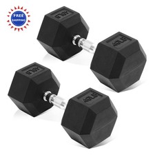 Rubber Encased Hex Dumbbell 35LB Pair Fitvids Hand Weights Anti-Slip Cast Iron