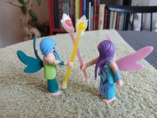 Fantasy PLAYMOBIL - Deux elfes aux chevelures bleue et violette, bâtons magiques