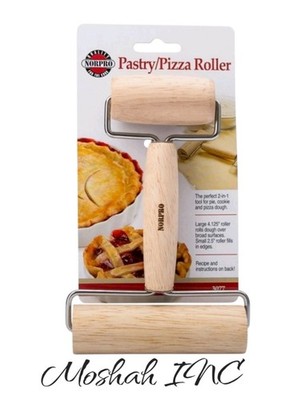 Norpro 2-in-1 Wood Pastry/Pizza Roller, 4 ¼ and 2   Inch Rollers