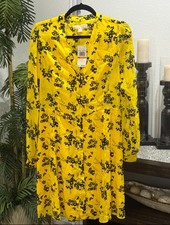 NWT Michael Kors Yellow and Black Floral Dress Knee Length Size S