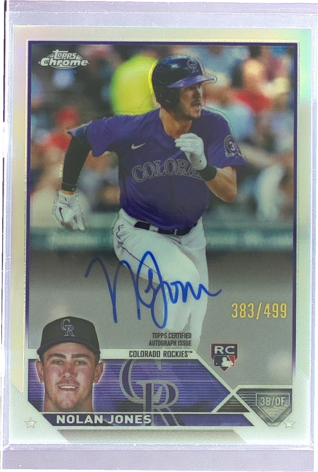 2023 Topps Chrome Nolan Jones Auto /499 #RA-NJ Rockies Rookie Refractor Auto