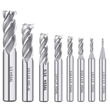 AUTOTOOLHOME 8PCS HSS End Mill Set 4 Flute 1/16-1/2" CNC Milling Cutter Bit Kit