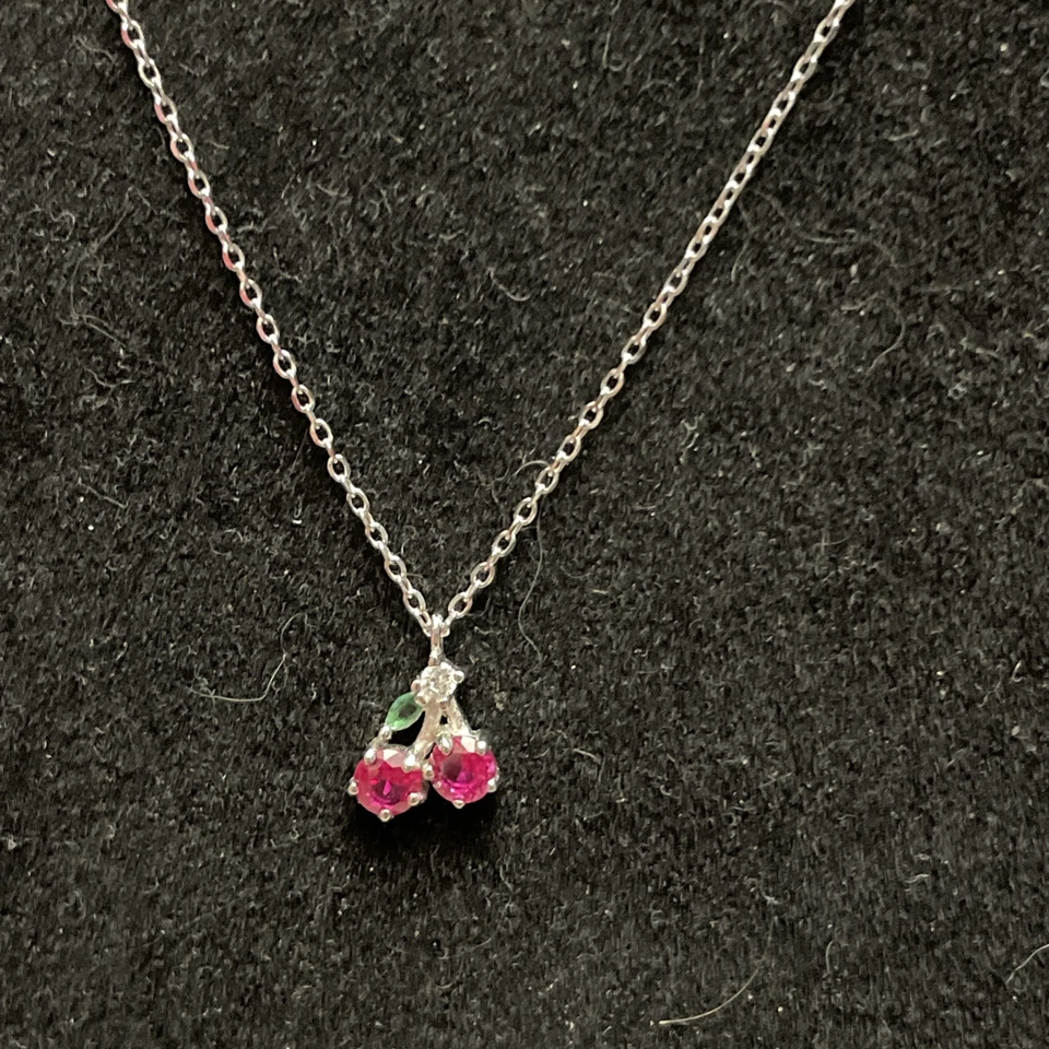 Sterling Silver Ruby Emerald Necklace Earrings Set 925 UV Glow Stones - Image 3 of 4