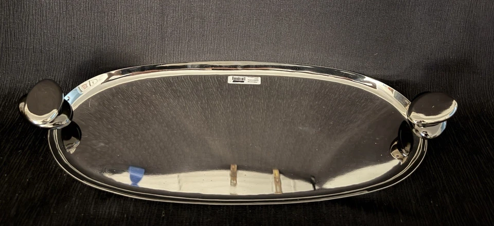 Godinger Silver Art Co Handmade Gunmetal Oval St. Steel Tray, Glass Polished NWT - Image 3 of 4