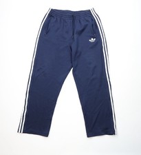 Vintage Y2K Adidas Mens Large Trefoil Striped Wide Leg Sweatpants Pants Blue