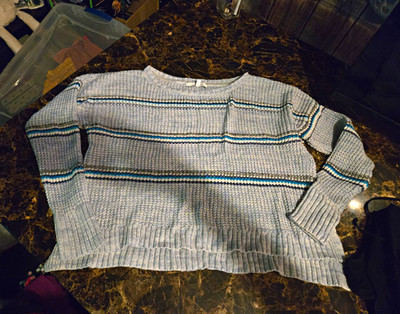 Victoria's Secret Blue/Gray Striped Knit Crewneck Relaxed Oversized Sweater S