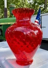 Mid Century Orange/Red Optic Pattern Glass Vase 10.5" Tall estate fresh