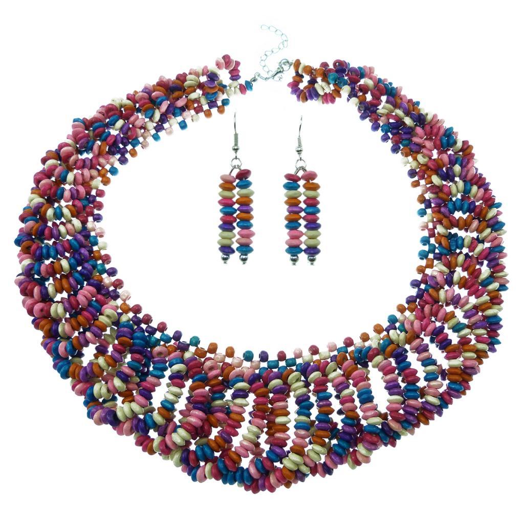 Collier et boucles d'oreilles rose et violet en perles pour vos tenues d'été et sorties plage