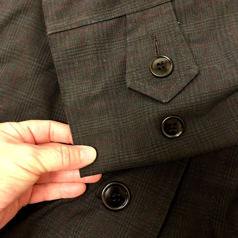 Vtg 50 60's Penneys Towncraft Blue OVERCHECK Top Coat LINED Jacket RAINCOAT L - Image 3 of 4