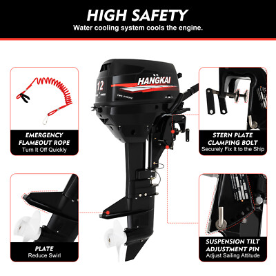 2 Stroke 12HP Outboard Motor Marine Boat Engine Short Shaft Water Cooled CDI US