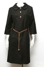 Milly Of New York Black Coat Cotton Blend W/gold Tone Buttons & Chain Belt Sz 10