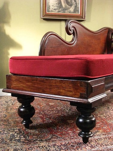 ANTIQUE AUSTRALIAN COLONIAL CEDAR +VELVET MINER'S COUCH CHAISE SOFA SETTEE c1860 - Picture 10 of 17