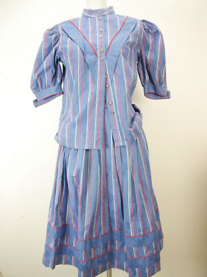 Original Alphorn blau Rock und Bluse außergewöhnlich Dirndl ohne Schürze Gr.38