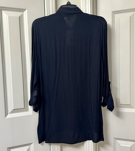 Michael Kors Women's Roll-Tab Sleeve Top, Size-M, Black - Picture 3 of 5