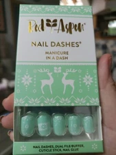 Red Aspen ELVIE’S BLUE BIRD DAY Short Square Press On Nail Dashes New!