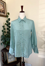 Little Black Dress Laura Bennett Sea Green Aqua Silk Blouse sz S